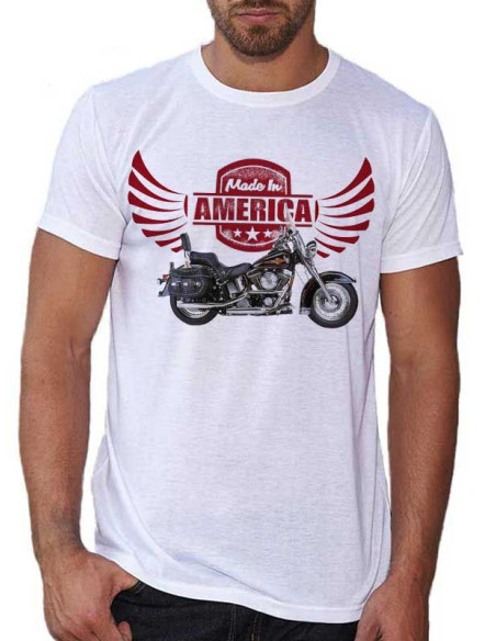 T-shirt Blanc Moto H.D Made in America