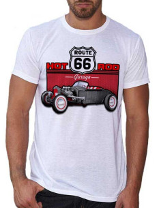 T-shirt Blanc - Voiture Hot Rod Route 66