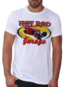 T-shirt Blanc - Voiture Hot Rod Garage Red