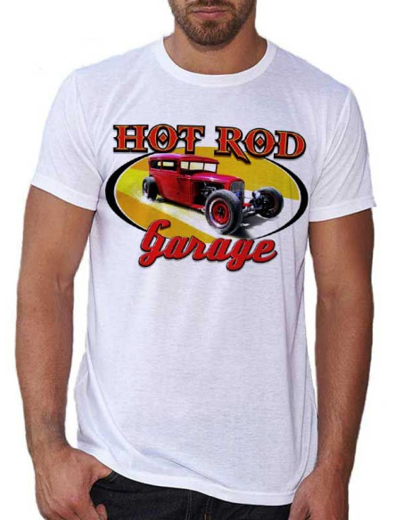 T-shirt Blanc - Voiture Hot Rod Garage Red
