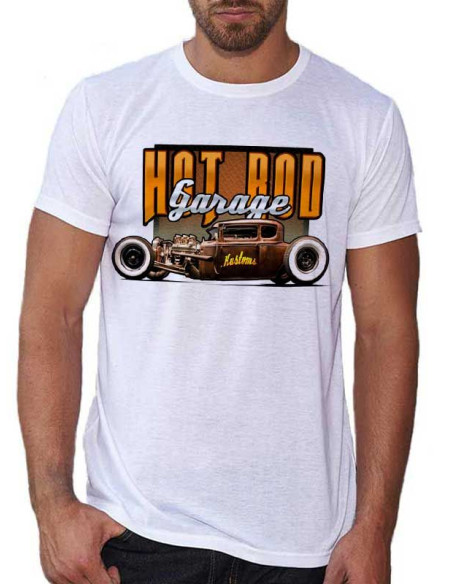 T-shirt Blanc - Voiture Hot Rod Garage Brown