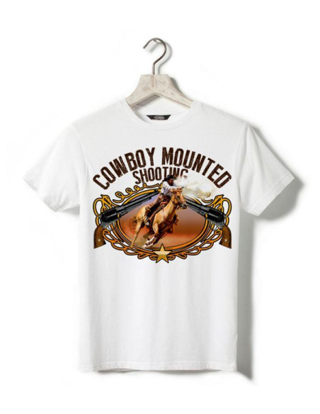 T-shirt blanc - Enfant - Cowboy - Tir à cheval