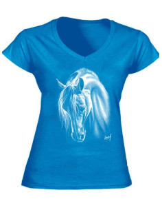 T-shirt couleur, col V - Femme - Cheval Crins blancs 2