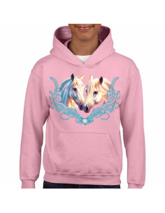 Sweat-shirt capuche enfant deux chevaux. Fuchsia 2