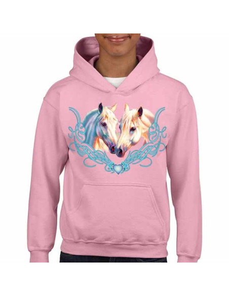 Sweat-shirt capuche enfant deux chevaux. Rose pâle