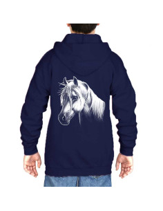 Veste sweat zippée enfant poney. Couleur bleu-marine avec prénom devant 2