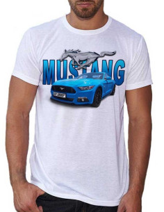 T-shirt blanc homme Mustang bleue
