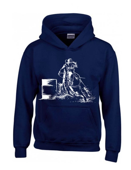 Sweat bleu-marine, capuche enfant. Équitation western : le Barrel