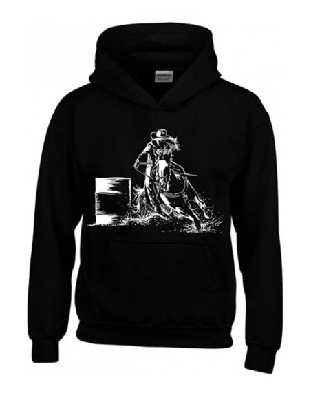 Sweat noir capuche enfant. Équitation western : le Barrel