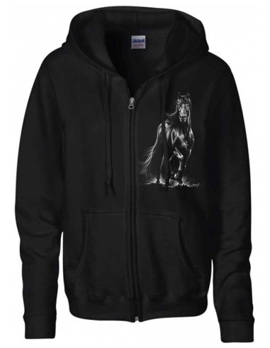 Sweat-shirt noir enfant, capuche et zip  - Frison