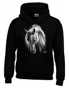 Sweat capuche - Enfant - Cheval crins blancs. Couleur bleu-marine avec prénom 2