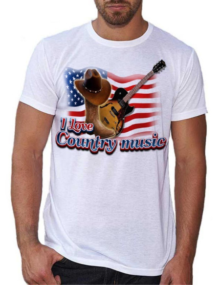 T-shirt Blanc - I Love Country