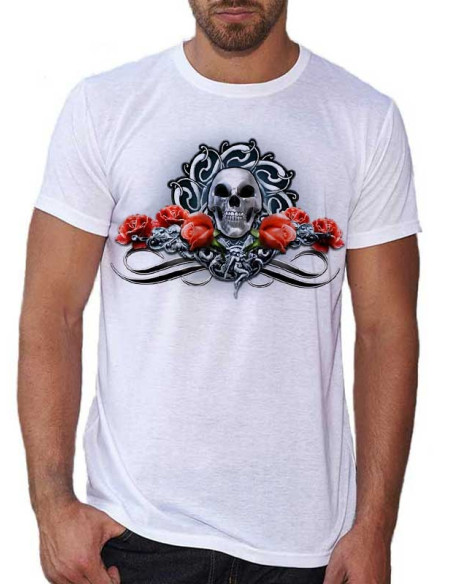 T-shirt blanc - Tête de mort et roses
