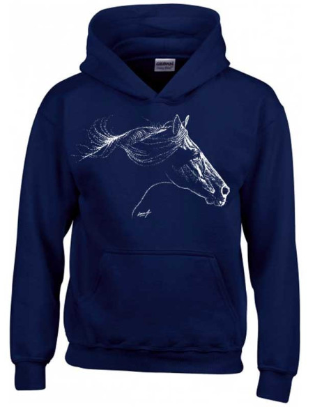 Sweat bleu-marine capuche enfant mixte cheval
