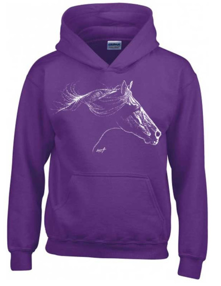 Sweat violet capuche enfant mixte cheval