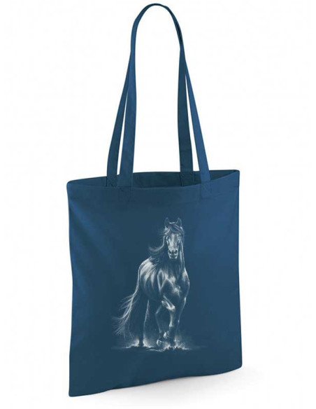 Sac shopping couleur bleu pétrole avec un Frison