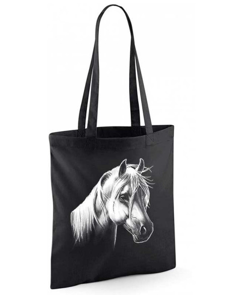 Sac shopping noir- Tote-bag avec un poney