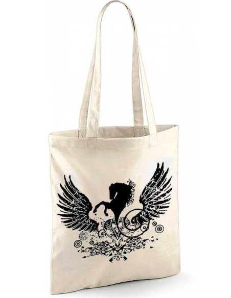 Sac shopping, tote-bags écru - Cheval stylisé ailé