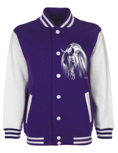 Veste Teddy mixte enfants avec un cheval blanc. Black/white, devant. 2