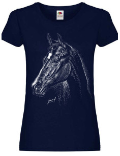 T-shirt femme, bordeaux. Portrait d'un cheval 2