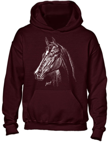 Sweat-shirt enfant bordeaux. Portrait de cheval
