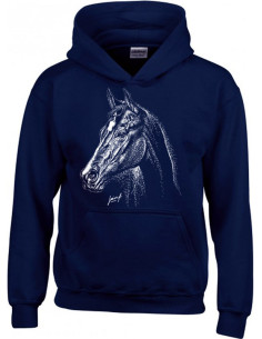 Sweat-shirt enfant bleu-marine. Portrait de cheval avec prénom. 2