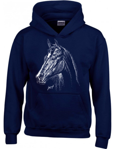 Sweat-shirt enfant bleu-marine. Portrait de cheval