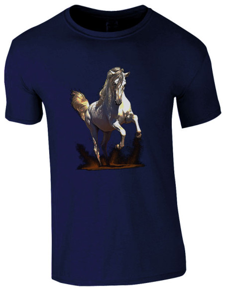 T-shirt bleu marine enfant avec cheval au trot