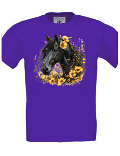 T-shirt fuchsia cheval avec fleurs 2