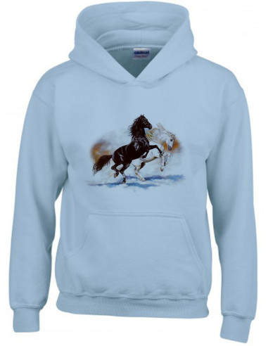 Sweat-shirt bleu-ciel enfant - Deux chevaux cabrés