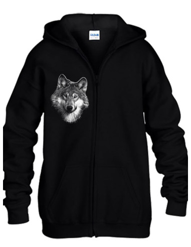 Sweat-shirt noir capuche avec zip - Loup