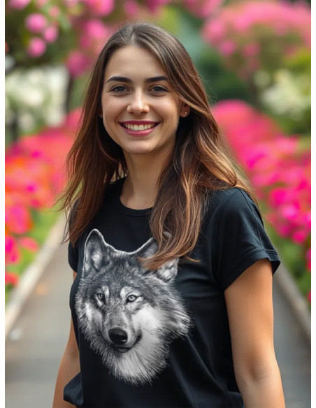 T-shirt noir femme avec loup