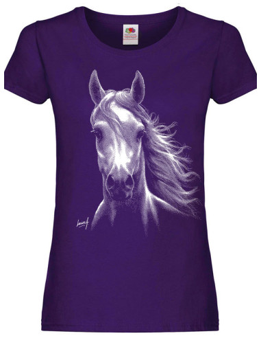 T-shirt violet femme. Cheval blanc