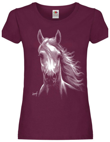 T-shirt bordeaux femme. Cheval blanc