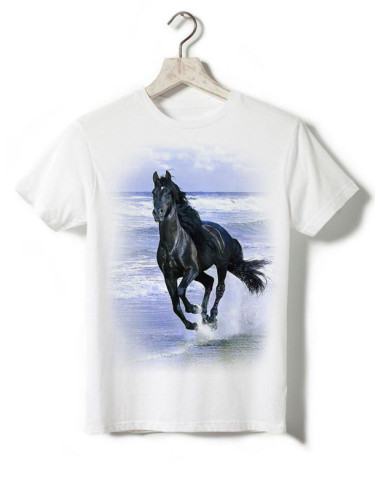 T-shirt enfant - Cheval noir au bord de mer
