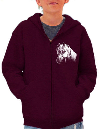 Veste sweat zippée enfant poney. Couleur bordeaux. Devant