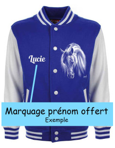 Veste Teddy mixte enfants avec un cheval blanc. Black/white, devant. 2