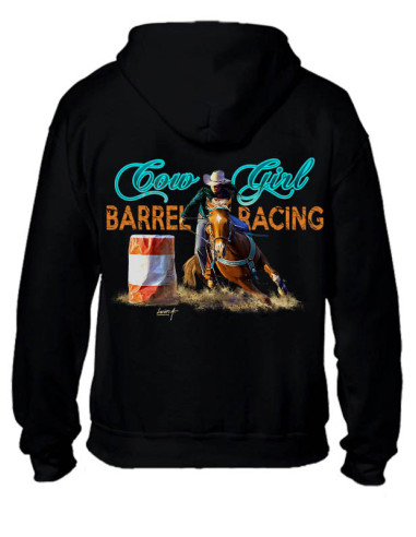 Sweat-shirt noir, zip. Femme. Western Barrel - designer français