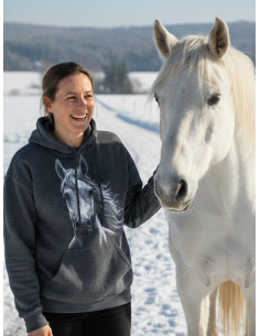 Sweat-shirt capuche pour femme - Cheval blanc. Gris 2