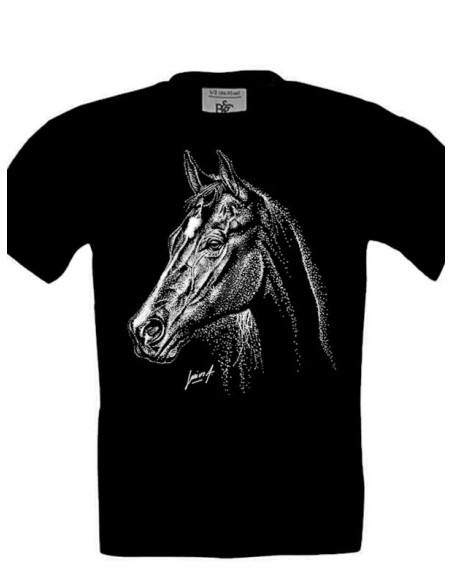 T-shirt noir enfant, portrait d'un cheval