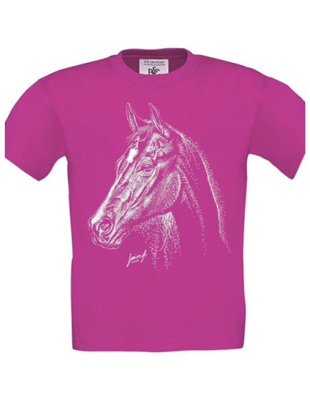 T-shirt rose enfant, portrait d'un cheval