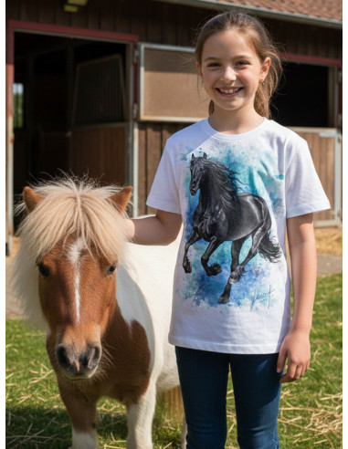 Enfant portant t-shirt cheval Frison