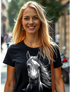 T-shirt noir femme. Cheval blanc 2