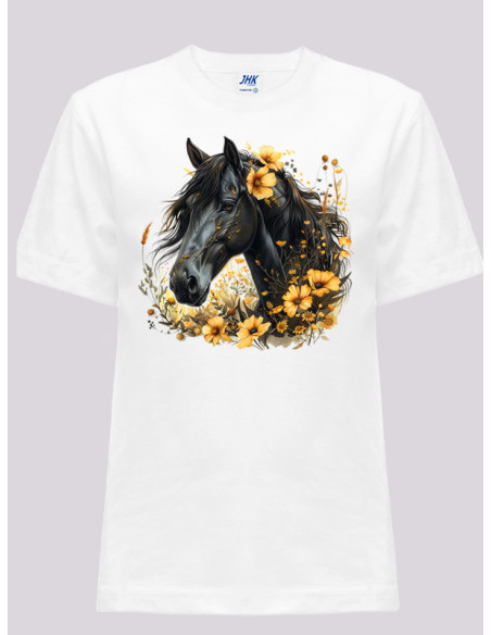 T-shirt blanc cheval avec fleurs