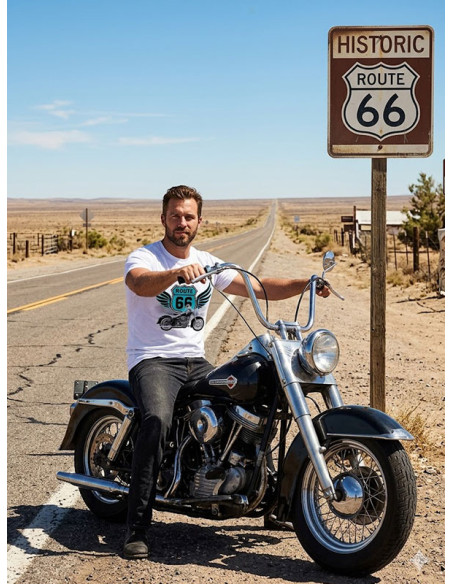 Homme avec t-shirt sur sa moto H.D