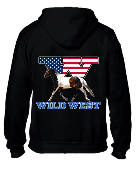 SWEAT-SHIRT NOIR AVEC ZIP - Cheval Pinto - WILD WEST