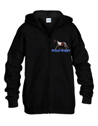 SWEAT-SHIRT NOIR AVEC ZIP - Cheval Pinto - WILD WEST