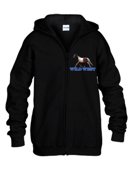 SWEAT-SHIRT NOIR AVEC ZIP - Cheval Pinto - WILD WEST
