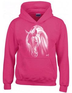 Sweat capuche - Enfant - Cheval crins blancs. Couleur bleu-marine avec prénom 2