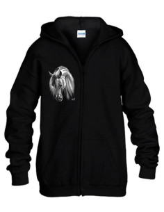 SWEAT-SHIRT CAPUCHE - ZIP - ENFANT - CHEVAL CRINS BLANCS 2
